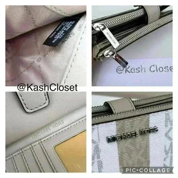 Michael Kors Double Zip Wristlet MK Signature Stripe JetSet Light Sand Multi - Picture 8 of 8